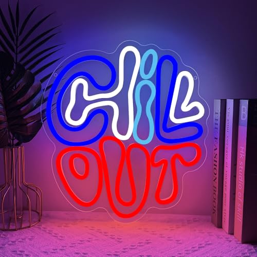RuCvixkt Chill Out Segno al Neon, Segni al Neon LED per Decorazione di Bar Casa, Dormitorio, Grotta dell'Uomo, Segno luminoso alimentato da USB, Regalo per Compleanno e Natale di Ragazzo e Ragazza