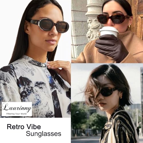 Retro Oval Sunglasses for Women Small Face 90s Vintage Cute Cat Eye Sun glasses Black3