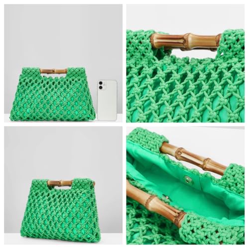Bolso de mano de mimbre tejido con bambú para mujer miniatura 6