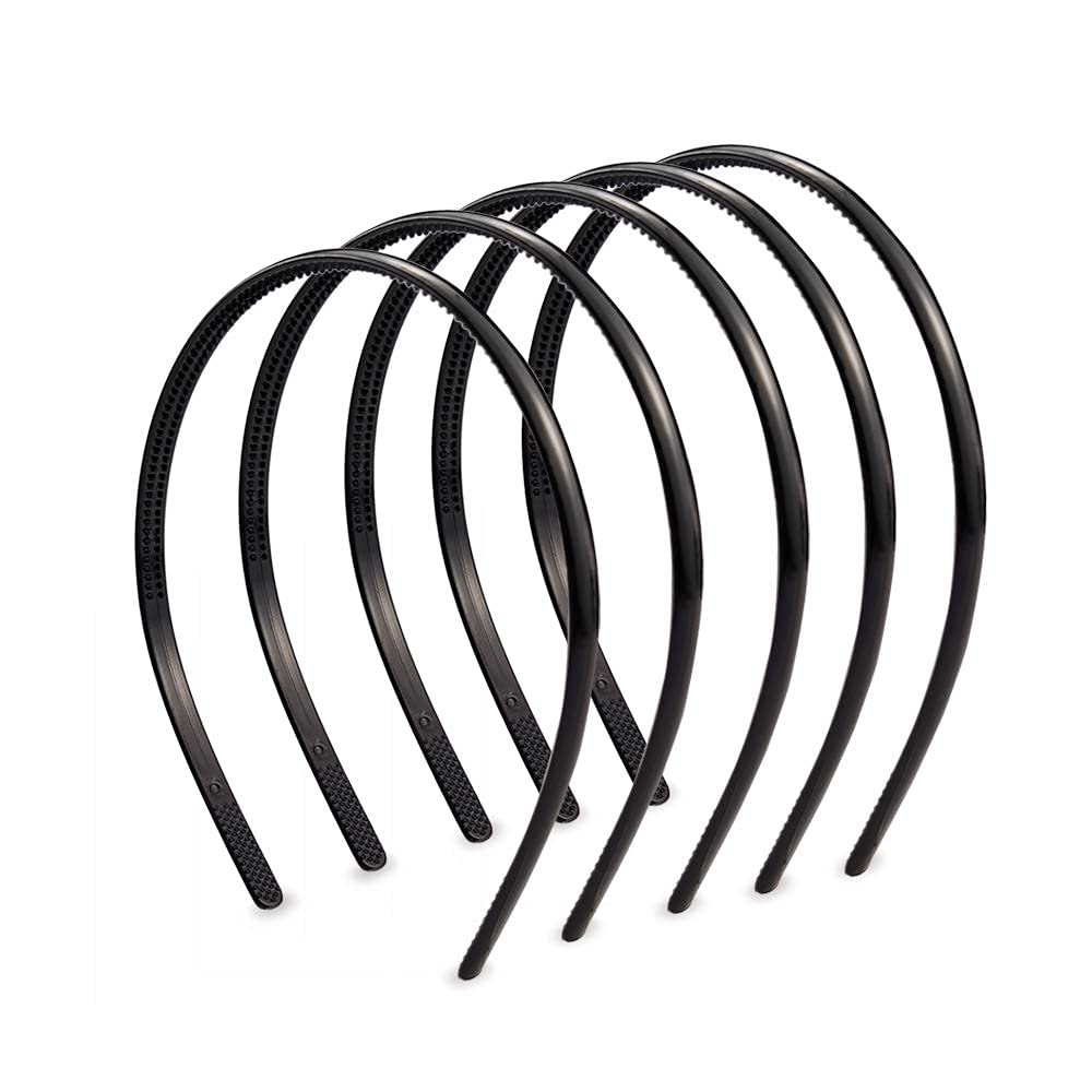 6 Piezas Liso Diademas de Plástico,Fina Diadema Plano con Dientes,Banda de Pelo Bucle de Pelo de Peine,Unisexo Negra Fina Diadema Plano(ancho 8mm)