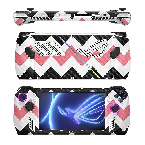 Image of MightySkins Carbon Fiber Skin Compatible with Asus ROG Ally - Black Pink Chevron | Protective, Durable Textured Carbon Fiber Finish | Easy to Apply
