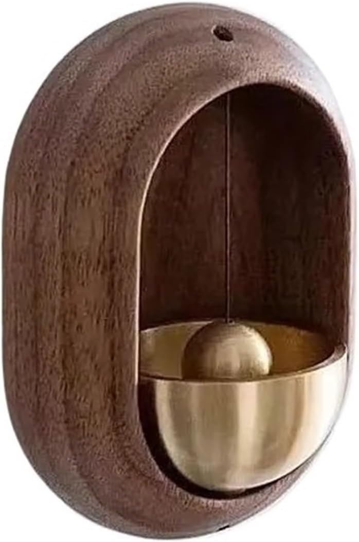 Doorbell 4/10pcs Solid Wooden Round Doorbell with Magnetic Brass Wind Chimes Wireless Jingle Bell Entrance Bell Pendant for Home Decoration(B-Natural,4pcs)