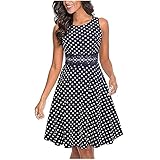  shownicer Robe Femme de Cocktail Vintage Rockabilly Robe plissée au Genou sans Manches Col Carré Rétro C Point XL