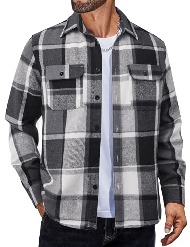 Image of COOFANDY Mens Flannel Shirts Long Sleeve Plaid Shirt Jacket Button Down Shirt with Pockets