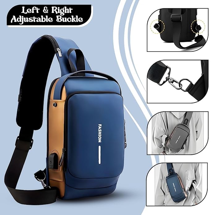 Image of Anti Theft Sling Bag Waterproof Crossbody Backpack With USB Charging Port Slim Unisex Shoulder Messenger Bag For Travel Casual Use Compact Chest Bag 33x21x7 Cm Stylish Durable Design