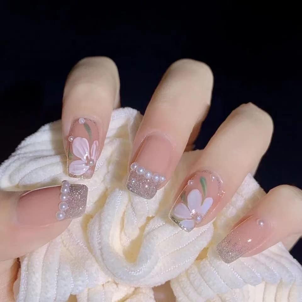 Amazon.com: 24 Pcs Press on Nails Short Fake Nails Luxury Crystal Acrylic Stick on Nails Tips Artificial Finger Manicure with Adhesive Tape for Women and Girls (Flower Pearl) : Beauty & Personal Amazon.com: 24 Pcs Press on Nails Short Fake Nails Luxury Crystal Acrylic Stick on Nails Tips Artificial Finger Manicure with Adhesive Tape for Women and Girls (Flower Pearl) : Beauty & Personal