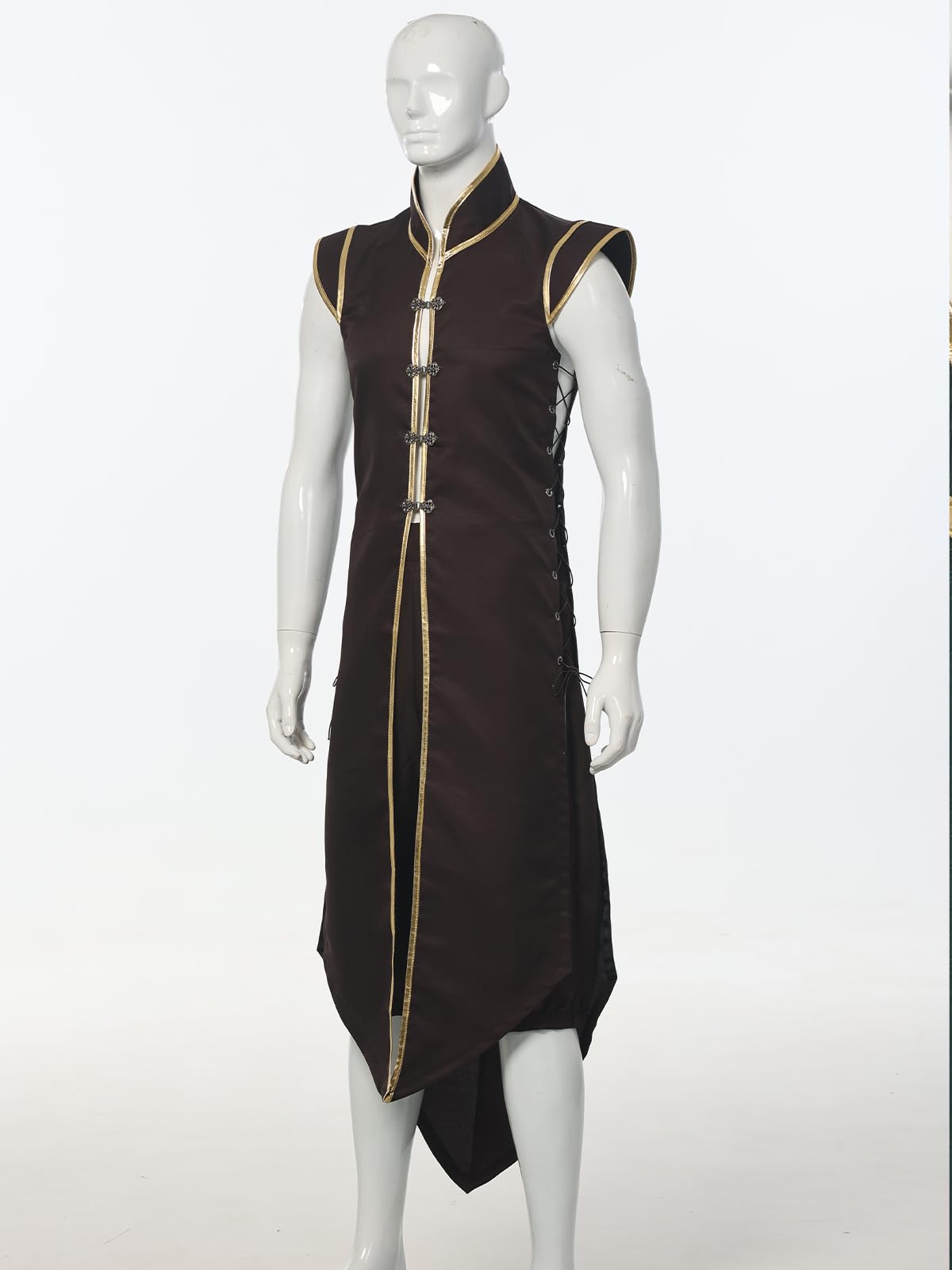 UniqKaliber Men’s Medieval Viking Vest, Renaissance Sleeveless Tunic Tops Vintage Long Vest Knight Cosplay Costume - Image 2