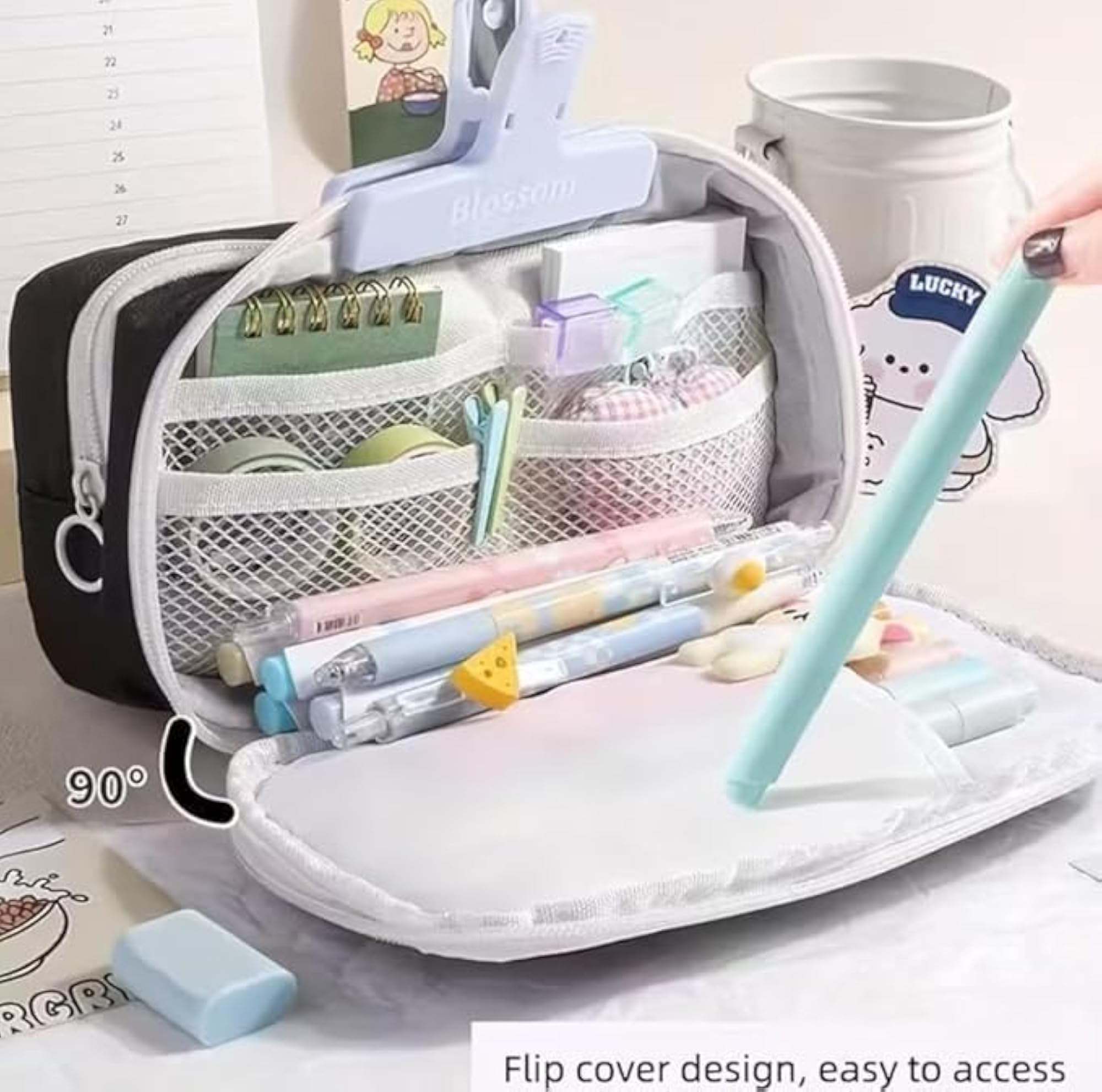 Large Capacity Canvas Pencil Case with 6 Compartments