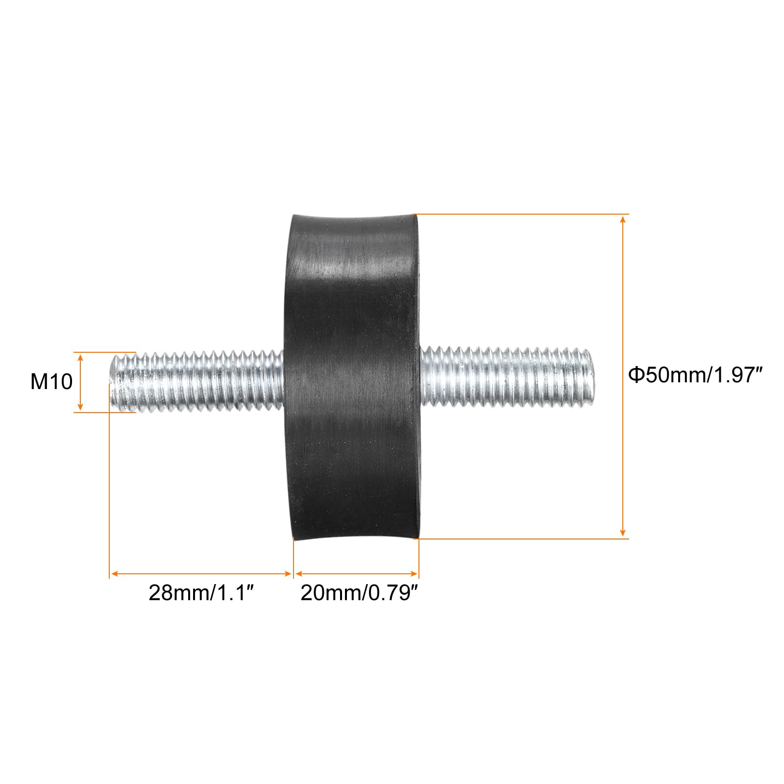 sourcing map M10x28mm Silent Bloc Support Caoutchouc 6pcs Anti Vibration Isolateur Goujons Absorbeur Choc Mâle pour Air Compresseurs, Garage Moteur, Diesel Moteurs, 50x25mm