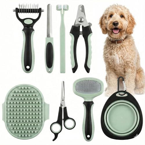 HamInWay 8-in-1 Pet Grooming Kit for Dogs & Cats – Includes Brushes, Combs, Nail Clippers & File – Professional Grooming Tools Set in Logo Bag – Safe, Gentle & Durable – Ideal for All Pet Sizes