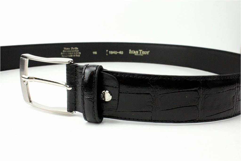 Ivan Troy Men’s Casual Italian Leather Embossed Crocodile Belt|Dress Belt With Jean Classic Silver Buckle (Black, Size 36” (Waist 34))