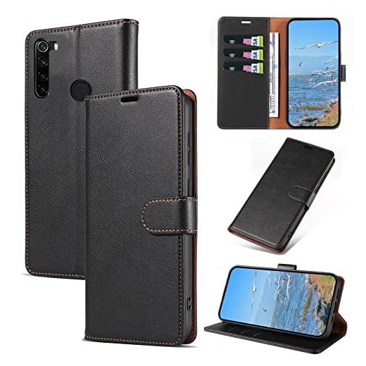 KKEIKO Hülle Kompatibel mit Xiaomi Redmi Note 8, Magnet Klappbar Handyhülle mit Kartenfach, PU Leder Stoßfest Schutzhülle für Xiaomi Redmi Note 8, Schwarz