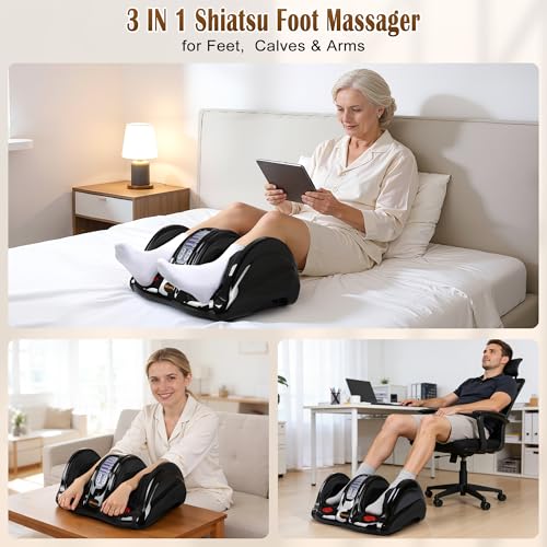 Image of Foot Massager with Heat, Shiatsu Foot Massager for Circulation and Pain Relief and Heat Therapy, Ankle, Calves and Feet Massage with Deep Kneading Rolling, Gifts for Women Men Mother Father, Black