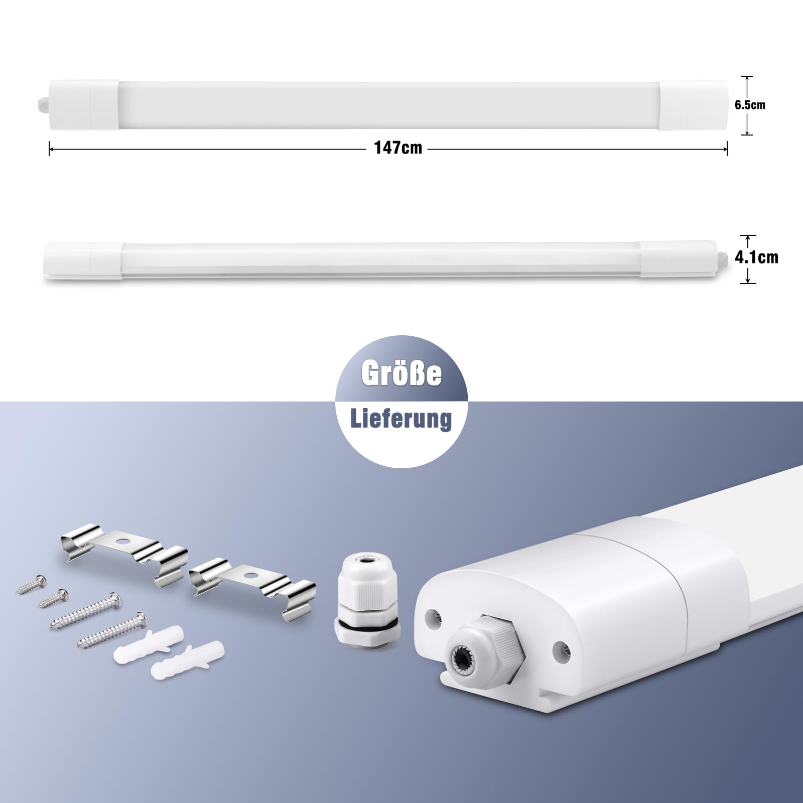 2 Piezas Fluorescente LED 150cm IP65 Impermeable, 20W 2200lm Tubo LED de Neón Acoplable, 4000K Lámpara de Techo LED para Oficina Garaje Taller Sótano Almacén Baño Cocina
