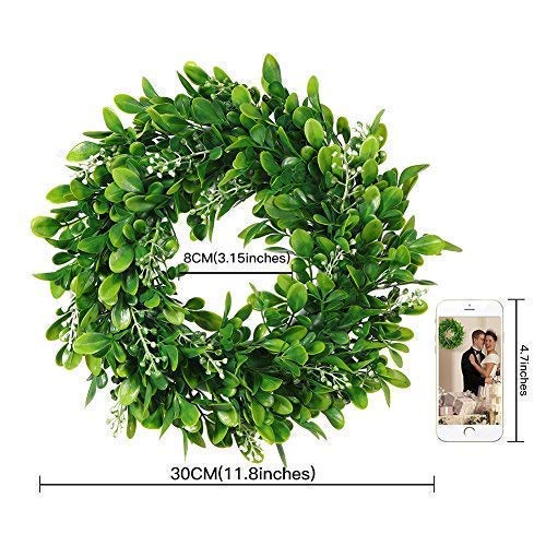 Adeeing Round Wreath Artificial Wreath Green Leaves for Door Wall Window Decoration - Wedding Party Christmas Décor - 11 Inches