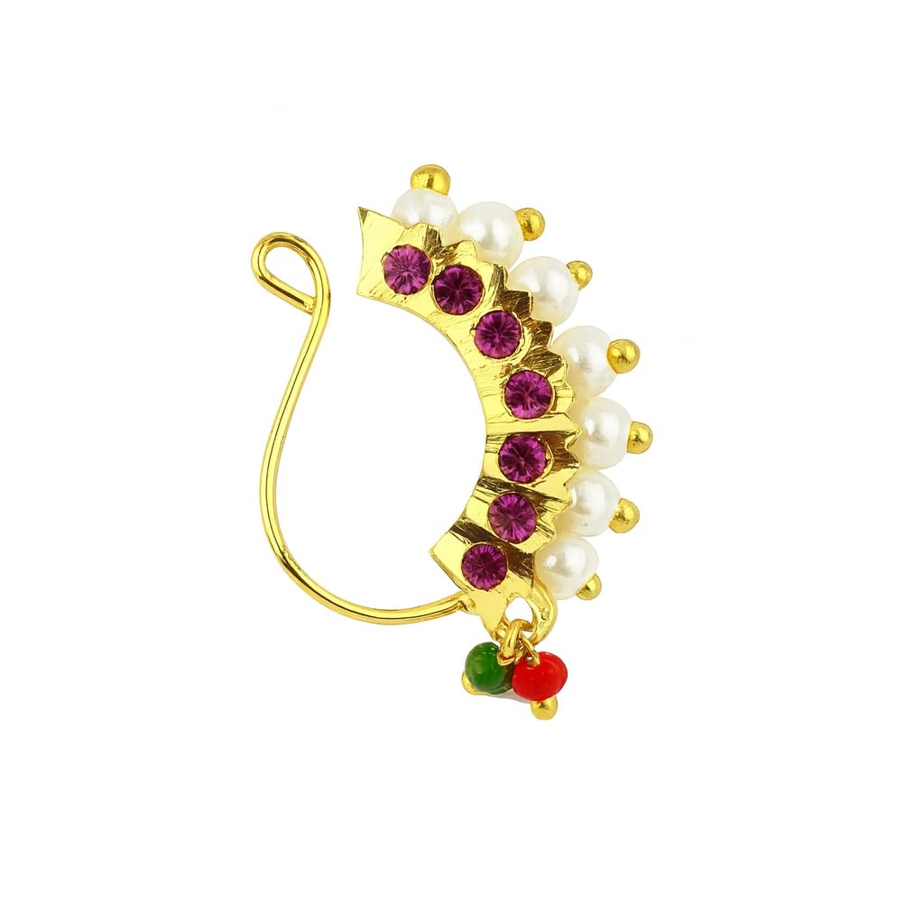Anuradha Art Golden Finish Styled With Pearls Beads Mararashtrian Nathiya For Women & Girls | Pressing Nathiya-image-7
