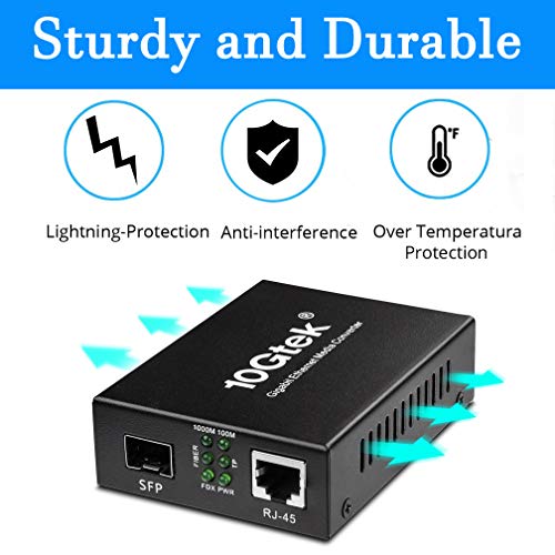 Image of A Pair of Gigabit Single Mode LC Fiber Media Converter, with 2 Pcs SFP LX Modules, 1.25G /s Fiber to Ethernet Converter, 1000Base-LX to 10 /100 /1000base-TX, SFP to RJ45, SMF, 1310nm, up to 20km