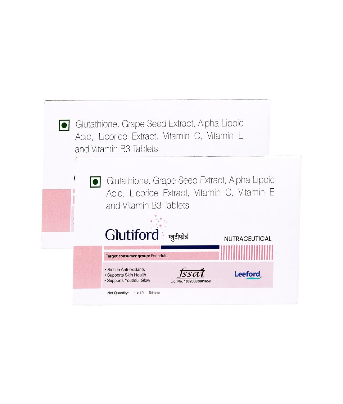 Leeford Glutiford Skin Brightening Tablets - 10Tab | Glutathione tablets for skin whitening | Enriched with Glutathione, Grape Seed Extracts, Vitamin C,E,B3 & Licorice Extract Pack of 2-picture-11