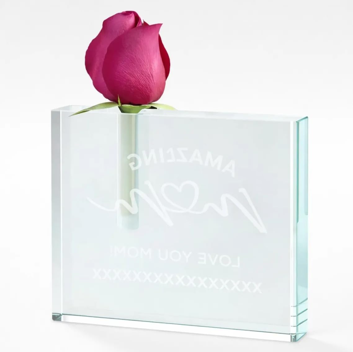 Personalization Universe Amazing Mom Personalized Crystal Bud Vase with Beveled Edges