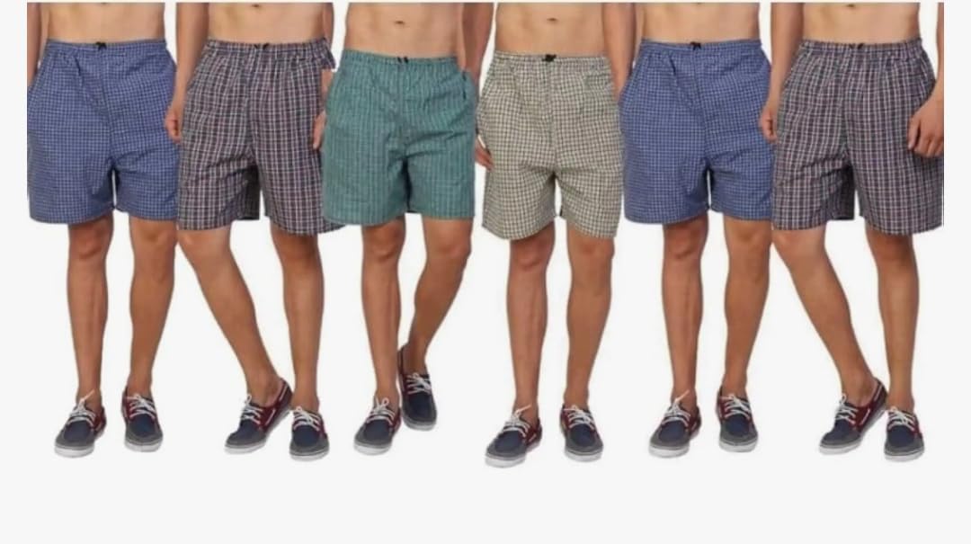 | Men’s Regular Fit 100% Cotton Casual Lounge Shorts | Dual Pocket Sleep Shorts Pack of 6 (Multicolour)