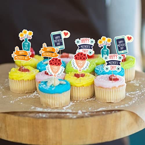 Happy Mothers Day Cupcake Toppers Mother’s Day Decorations Best Mother Cupcake Picks For Party Supplies Hearts Flowers Letters Design Bake Dessert Favors Family Photo Props For Adults Kids 36Pcs #TOP5