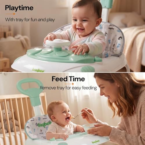 Image of Baybee Baby Walkers for 6-18 Month Baby Boy and Girl with Parental Handle | Interactive Musical Activity, Removable Play Panel & Feeding Tray, Breathable Soft Mesh Seat, Foldable Portable Design | Push Walker for kids (Green)