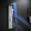 ROVATE LED Shower Panel Tower System, Rainfall Waterfall Shower Tower with Jets and Handheld, 5 in 1 Brushed Stainless Steel High Pressure Shower Column with Tub Spout