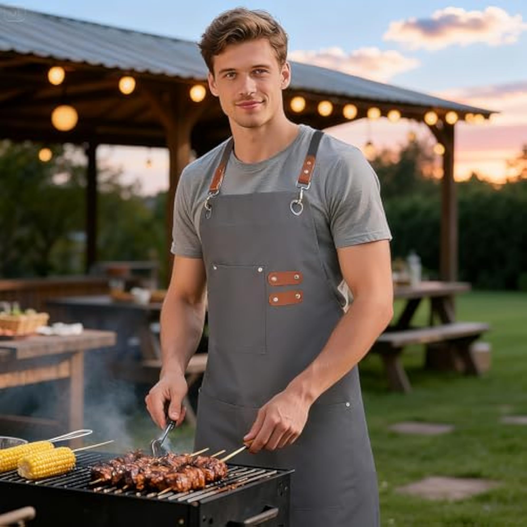 Water Repellent Cotton Canvas Chef Apron with Pockets