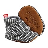 TMEOG Unisex-Baby Neugeborenes Fleece Booties Bio Baumwoll-Futter und Rutschfeste Greifer Winterschuhe (M_Dunkelgraue Streifen, 6_months)