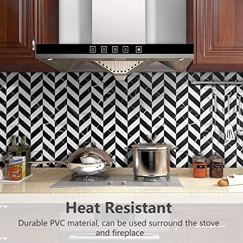 Stickgoo 10-Sheet Herringbone Tile Peel And Stick Backsplash, Black Marquina & Marble Statuario Pvc Stick On Backsplash, Self Adhesive Wall Tile For Kitchen And Bathroom #TOP2