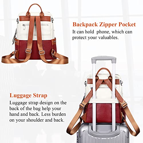 Image of ALTOSY Leather Backpack for Women Elegant Genuine Backpack Purse Ladies Leather Shoulderbag(S80 White /Wine Red /Brown)