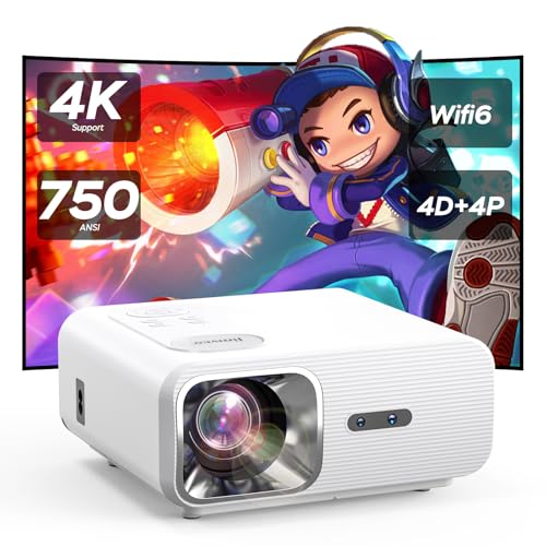 Videoprojecteur Auto Focus/Auto Keystone 26000L WiFi6 Bluetooth Retroprojecteur Jimveo Full HD 1080P Vidéoprojecteur 4K Supporté 300'' pour Home Cinéma Zoom 50% Projecteur Video pour iphone/Android