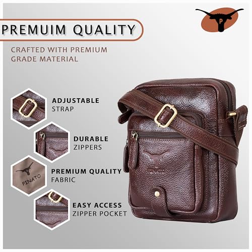 Image of Premium Genuine Leather Messenger Sling Bag for Men & Women - Multipurpose Crossbody Bag with Adjustable Strap & Multiple Pockets for Travel, Office, Work, College & Daily Use