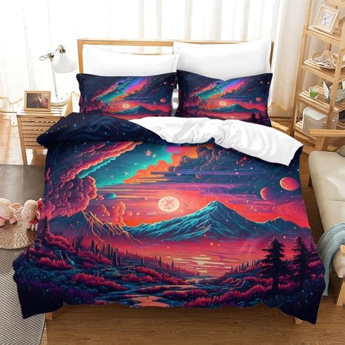 Housse de couette anti-pli Nébuleuse Cosmique 3D microfibre fermeture éclair