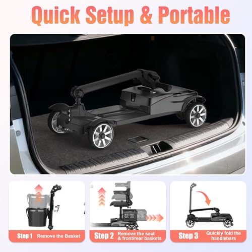 Image of 4 Wheels Mobility Scooters for Seniors, Foldable Mobility Electric Scooter, 350LBS Capacity& 15 Miles Range&350W Powerful Moto&Rotating Seat&LED Light& Double Baskets&Auto Brake-Silver