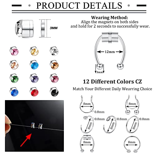 Ubgicig 59Pcs Fakes Nose Rings For Women Men Septum Nose Ring Studs Hoops Nose Piercings Septum Jewelry Stainless Steel Faux Non-Pierced Nose Ring Nose Cuffs Body Piercing Jewelry #TOP1