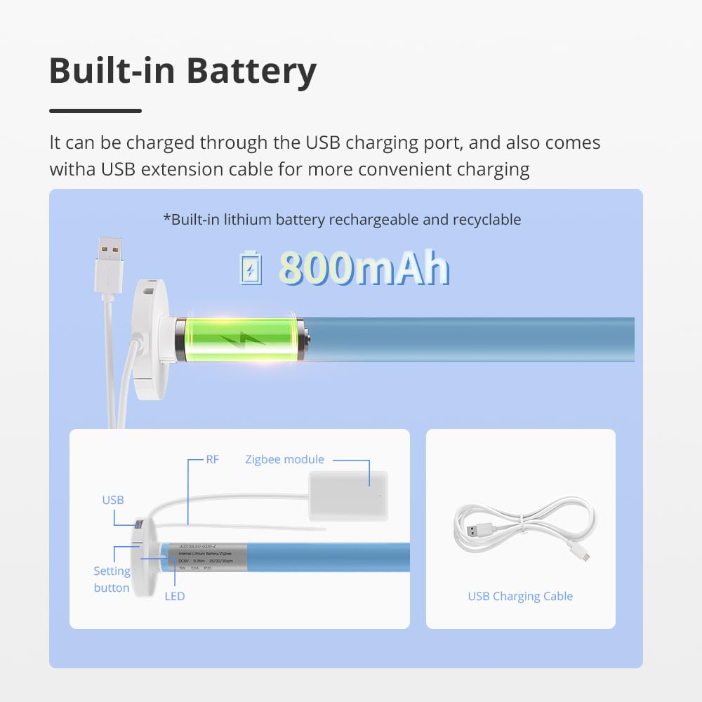 Moteur de store intelligent pour tube de 17 mm/25 mm/28 mm, moteur de store à rouleau Zigbee rechargeable, fonctionne avec Alexa et Google Home, contrôle par application, nécessite un hub Tuya Zigbee