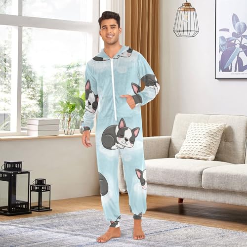 Costume à capuche bleu pastel contre le froid à la maison - 3