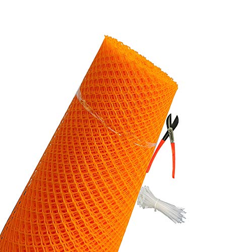 Image of SAI PRASEEDA UV Stabilized Garden Fencing Net Tree Guard Net Anti Bird Net PVC Virgin HDPE 3.3 Feet Height X 50 Feet Length Orange Color 800 GSM with 1 Cutter and 100 PVC Tags SP30
