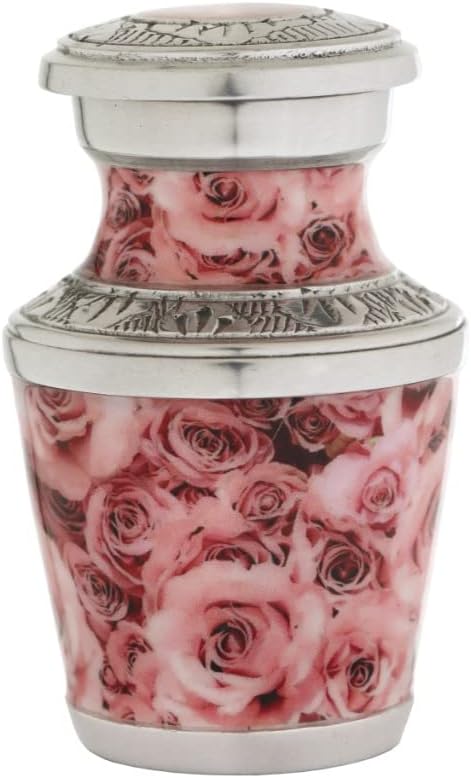 Bold & Divine Cremation Urns for Human Ashes - Decorative Brass Urns, Pink Rose Pattern, Small Keepsake Urn for Ashes Adult Female and Male, Funeral Urns