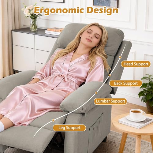 Image of Korser Recliner Chair, Living Room Chairs for Adults, Padded Deep Seat Reading Chair with Side Pockets, Small Recliners for Small Spaces, Lounge Chair for Living Room, Bedroom, and RV (Linen)