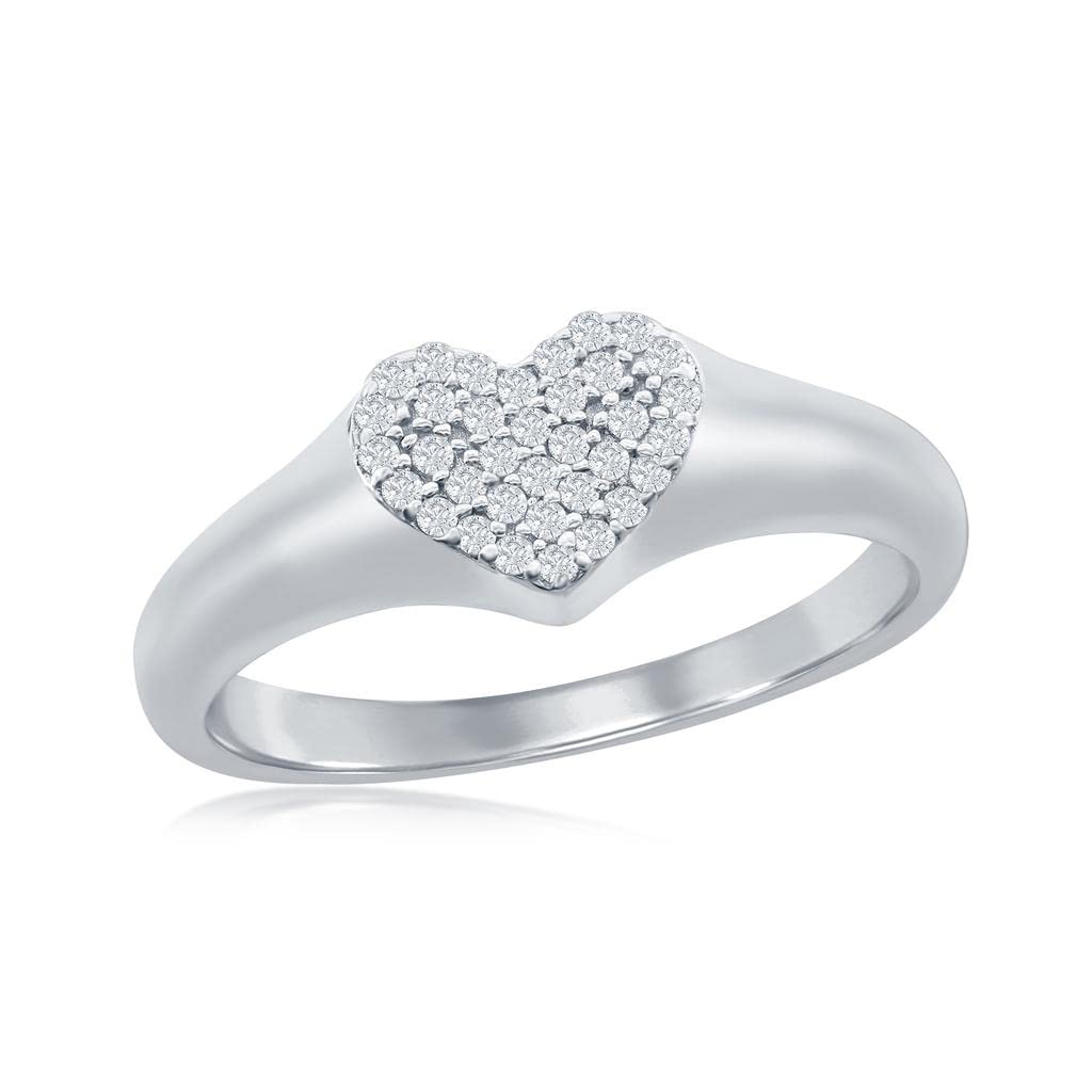Beaux BijouxMicro Pave Simulated Diamond CZ Heart Ring Silver/14K Gold Sterling Silver Jewelry for Valentine’s Day, Women or Teens