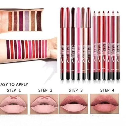 Image of Super Matte Lipliner Set Of 12 - Pencil Waterproof, Nude, Professional Multicolored Long-Lasting for Women and Girls