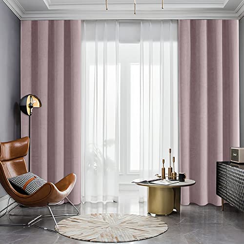 CUCRAF Girls Curtains Pale Pink 2 Panels 46" W x 90" L Ring Top Blackout Velvet Eyelet Thermal Insulated Soundproof Curtian for Living Room & Baby Room - Image 2