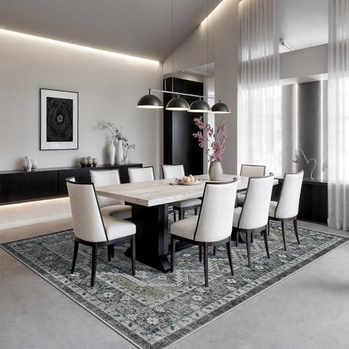 Rugland 5x7 Area Rugs - Stain Resistant Washable Rug, Anti Slip Rugs for Living Room, Vintage Tribal Area Rugs(TPR07-Navy, 5'x7')