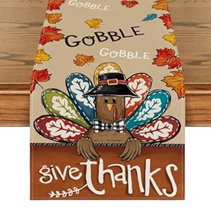 Artoid Mode Turkey Give Thanks Thanksgiving Table Runner, Seasonal Fall Autumn Kitchen Dining Table Decoration for Home Party Decor 13×72 Inch