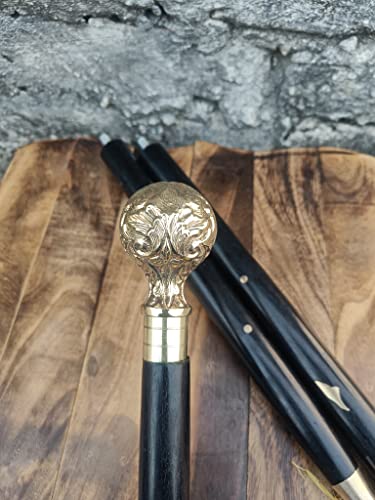 Vintage Brass Globe Handle Wooden Black Designer Walking Stick Cane Best Gift