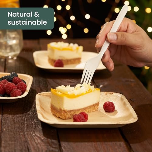 Miniatura 8 de Haago Reutilizable 200 Tenedores Ecológicos Cubiertos Biodegradables Blanco, 16.5cm - Utensilios Compostables Para Fiestas, Exteriores O Bodas - Materiales Resistentes Totalmente Naturales