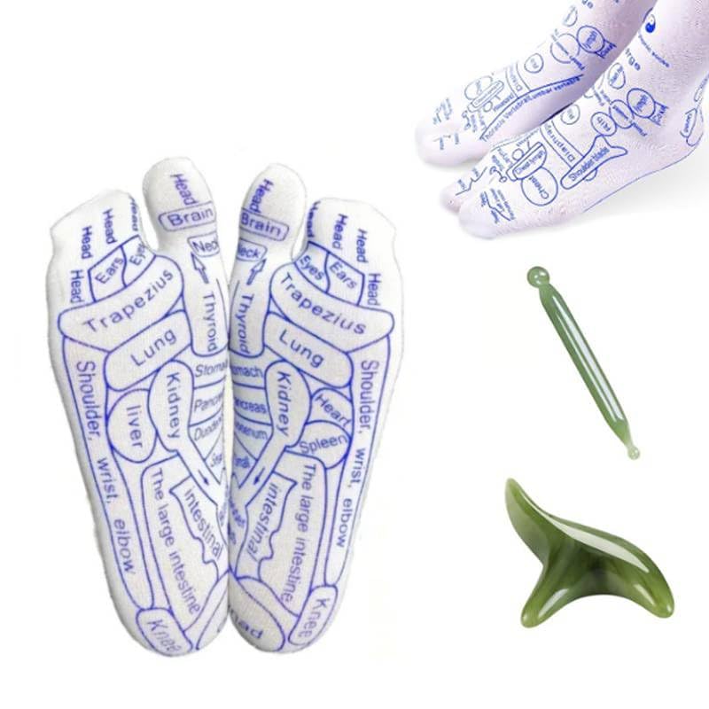 PacuM 1 Paar Fußreflexzonen Socken Set mit Naturharz Akupressurstift Fussreflexzonenmassage Druckpunkt Fußmassage Acupressure Socks Fussreflexzonenmassage Socken (Damensocken 35-39)