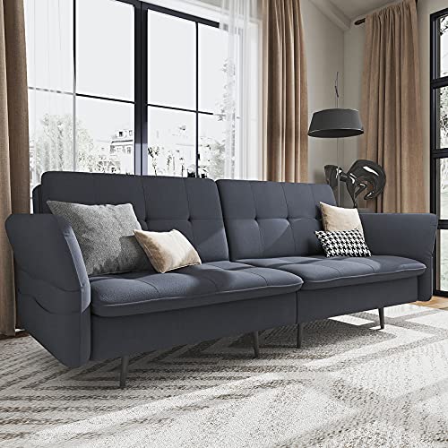 Honbay Folding Futon, Convertible Sleeper With Adjustable Back, Tufted Sofa Couch Bed For Small Space, Bluish Grey #TOP12